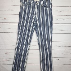 7 For All Mankind Blue and White Striped Ankle Jeans